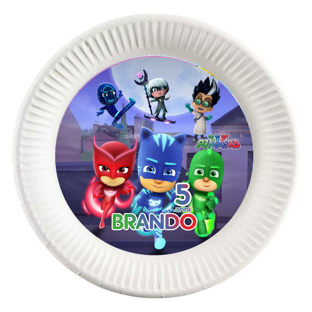 10 dischi tondi piatti carta Pj Masks personalizza festa