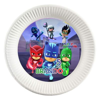 10 dischi tondi piatti carta Pj Masks personalizza festa