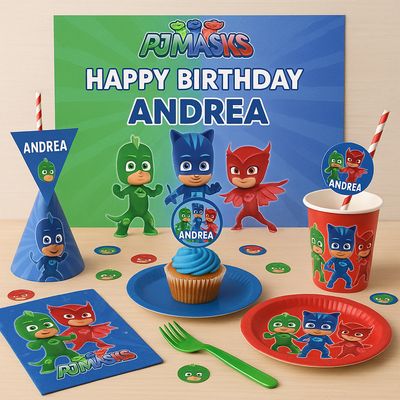 Party kit Pj Masks allestimento tavolo festa compleanno personalizzato