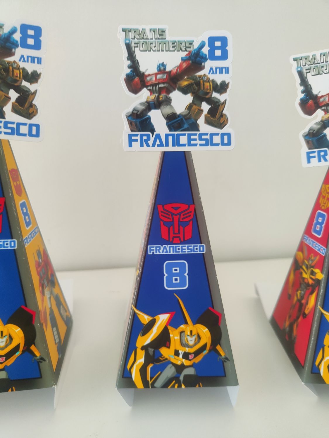 Scatolina piramide Transformers personalizza porta regalo confetti