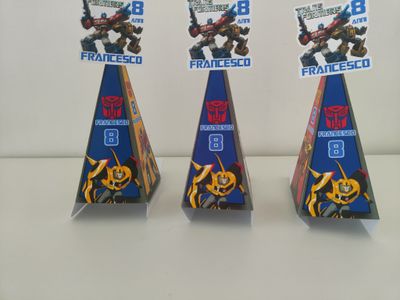 Scatolina piramide Transformers personalizza porta regalo confetti