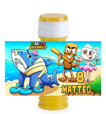 16 etichette adesive bolle di sapone Brainrot personalizza festa a tema
