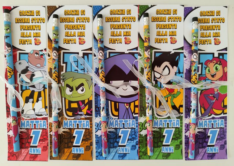 10 Matite segnaposto Teen Titans Go personalizza regali fine festa
