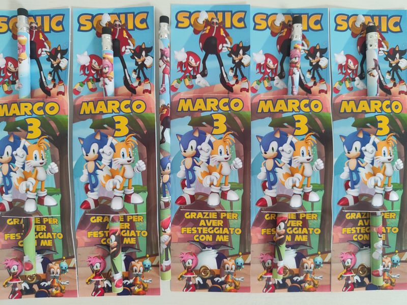 10 Matite segnaposto Sonic personalizza regali fine festa