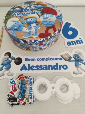 Torta finta Chupa Chups Puffi polistirolo scenografica personalizzata