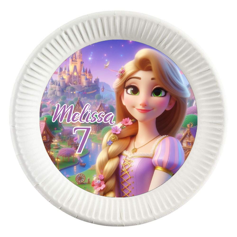 10 dischi tondi piatti carta Rapunzel personalizza festa