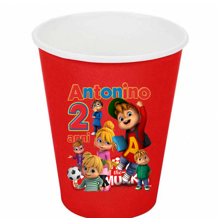 10 etichette adesivi sagomati Alvin personalizza Bicchieri festa