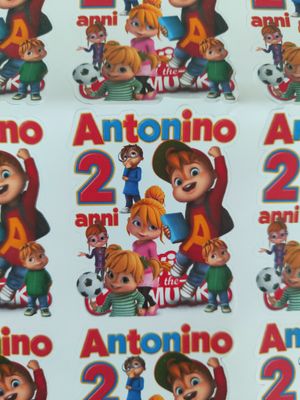 10 etichette adesivi sagomati Alvin personalizza Bicchieri festa