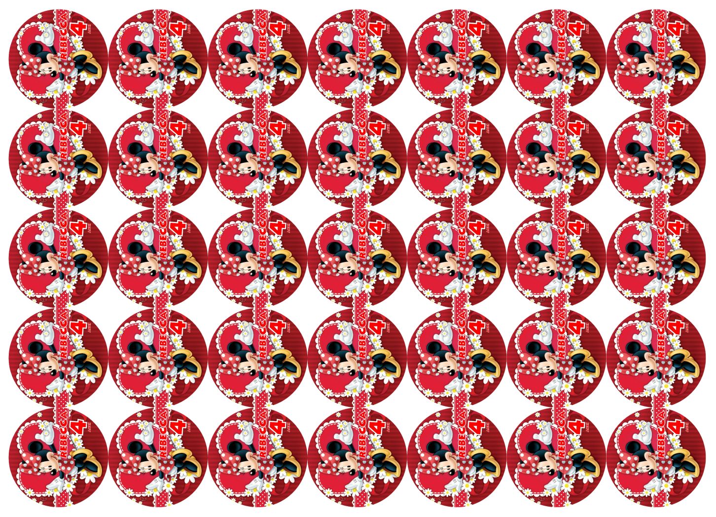 Adesivi tag tondo Minnie personalizza tappo Acqua succo frutta vasetti