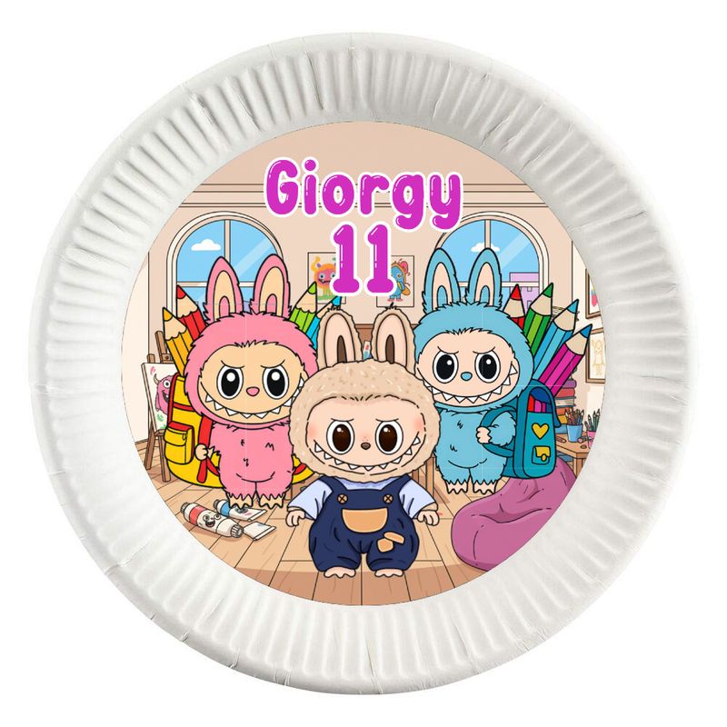 10 dischi tondi piatti carta Labubu personalizza festa