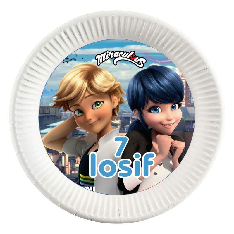 10 dischi tondi piatti carta Miraculous personalizza festa
