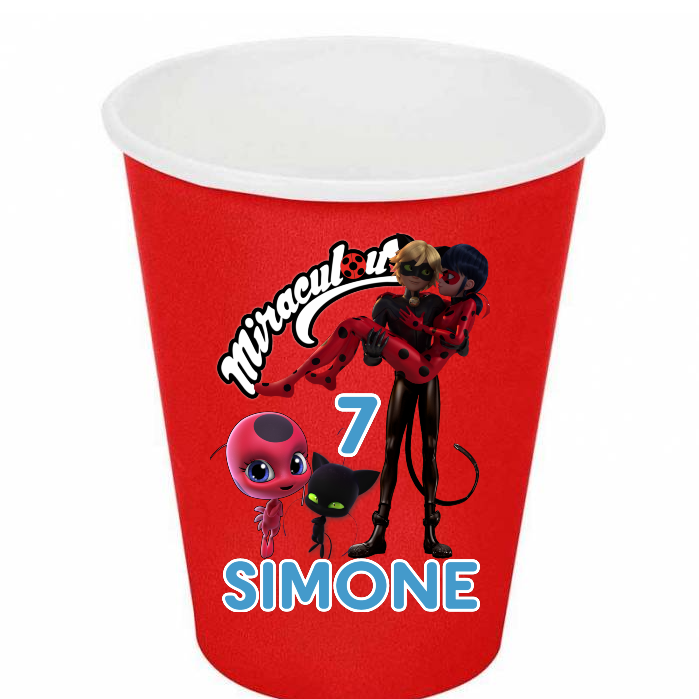 10 etichette adesivi sagomati Miraculous personalizza Bicchieri festa