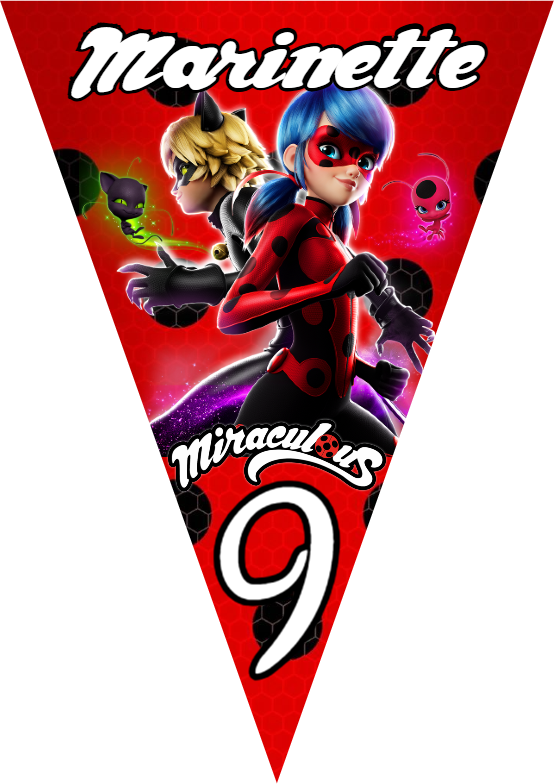 Festone Miraculous personalizza bandierine triangolari compleanno
