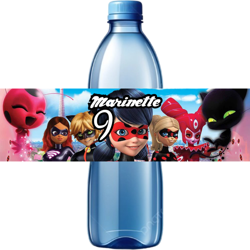 10 Etichette adesive Miraculous bottiglie Acqua personalizza festa