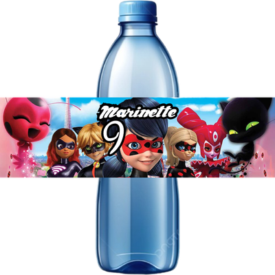 10 Etichette adesive Miraculous bottiglie Acqua personalizza festa