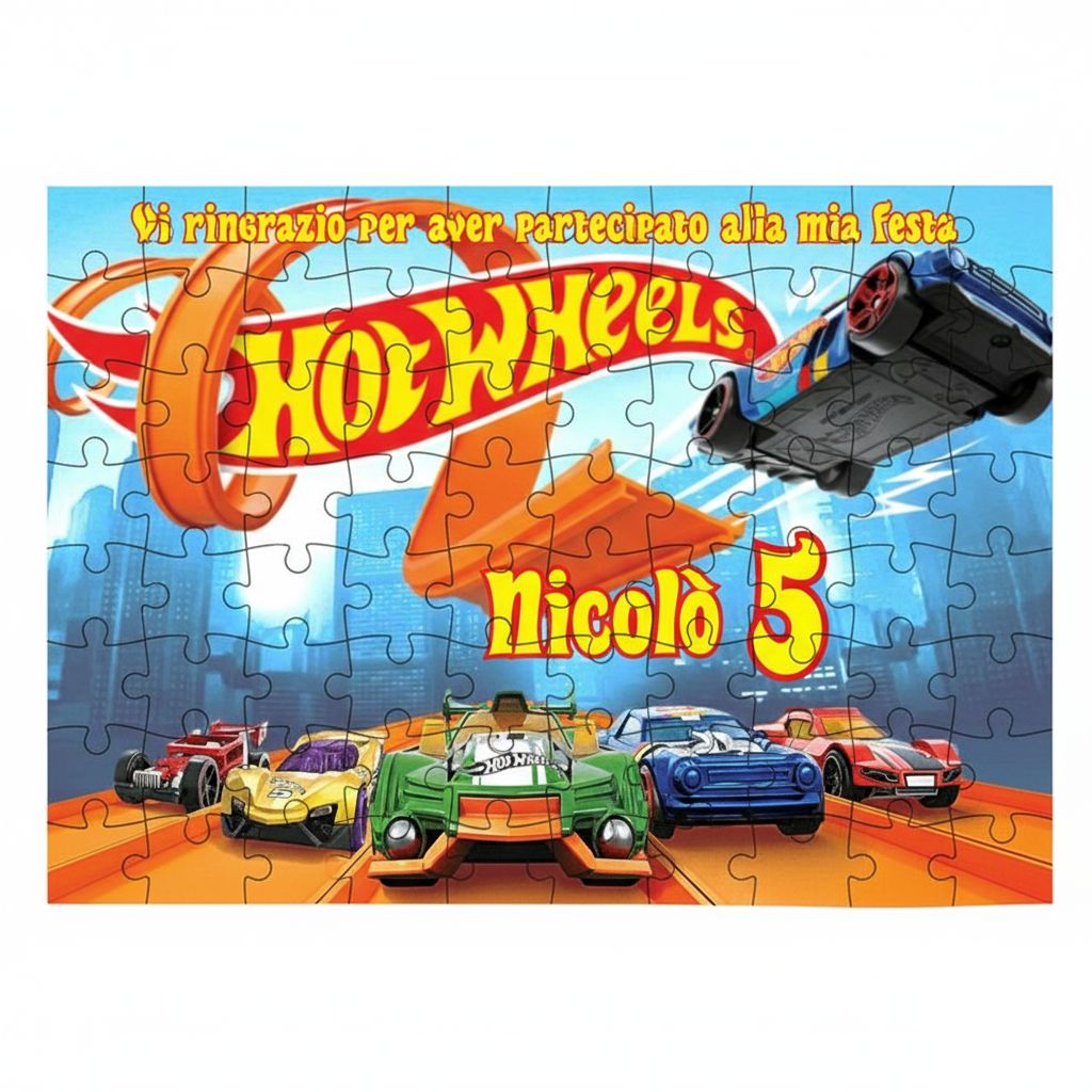 Stampa Puzzle Hot Wheels personalizza con nome gadget regali festa