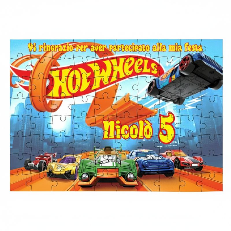 Stampa Puzzle Hot Wheels personalizza con nome gadget regali festa