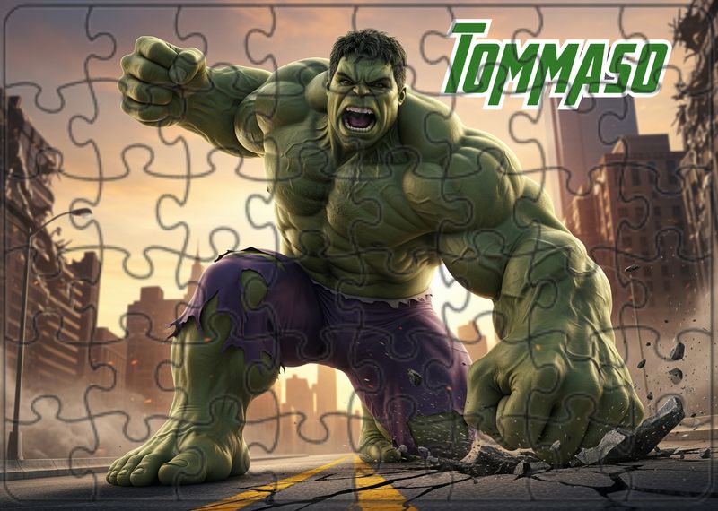 Stampa Puzzle Hulk personalizza con nome gadget regali festa