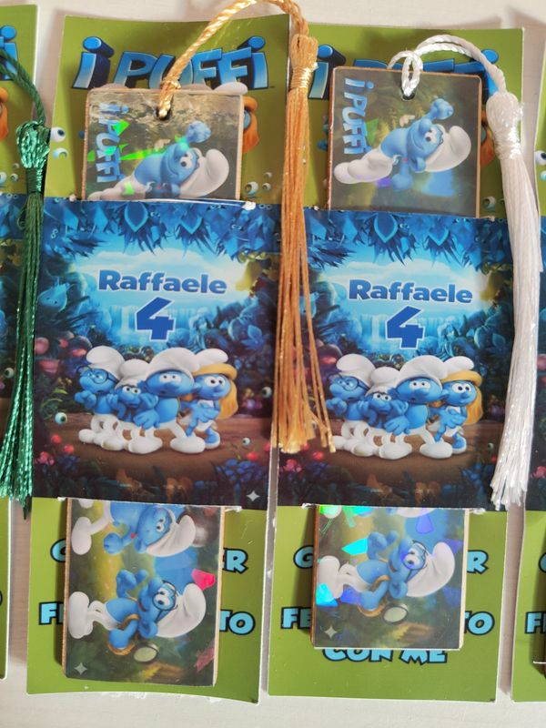 10 Segnalibro legno I Puffi personalizza segnaposto regalo festa