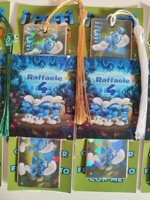 10 Segnalibro legno I Puffi personalizza segnaposto regalo festa