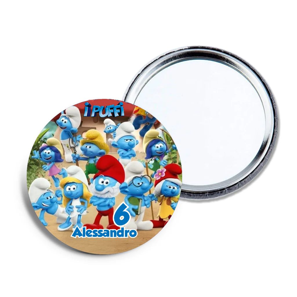 6 specchietti da borsa Puffi personalizza regali festa per bambine