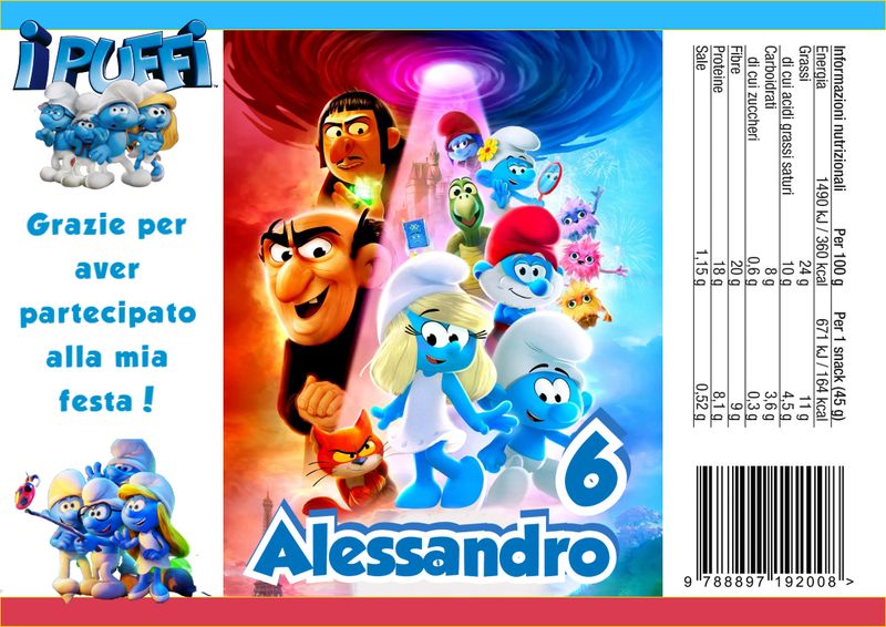 30 Sacchetti Puffi personalizza buste patatine piccole