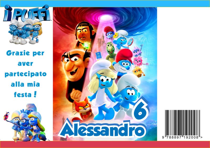 10 bustine sacchetti Puffi personalizza regalini fine festa