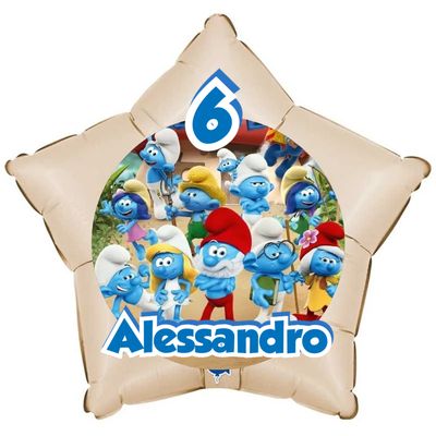 Palloncino puffi personalizzati con nome centrotavola compleanno