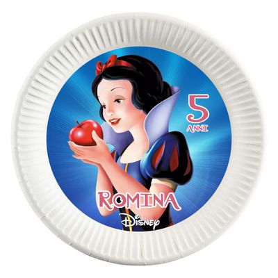 10 dischi tondi piatti carta Biancaneve personalizza festa