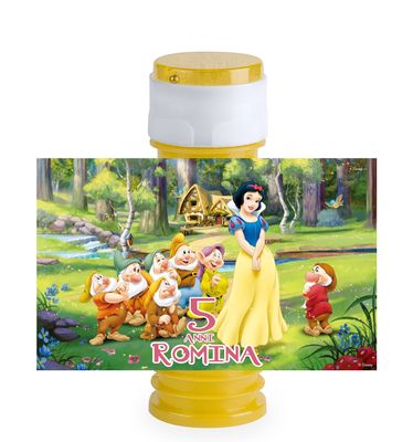 16 etichette adesive bolle di sapone Biancaneve personalizza festa a tema