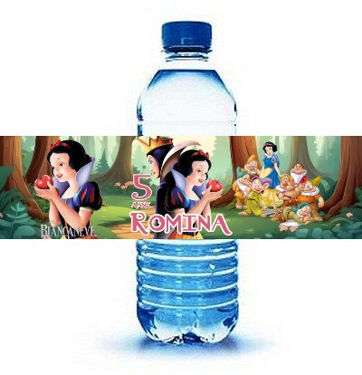 10 Etichette adesive Biancaneve bottiglie Acqua personalizza festa