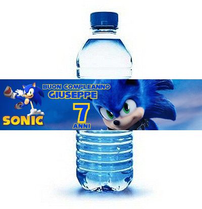 10 Etichette adesive Sonic bottiglie Acqua personalizza festa