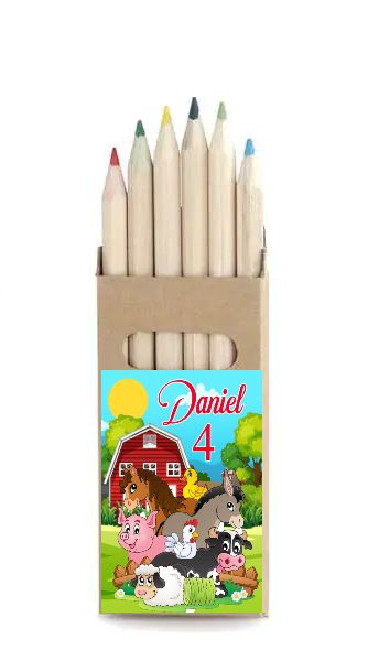 adesivo set matite colorate personalizza te con nome gadget regalini fine festa compleanno a tema animali fattoria