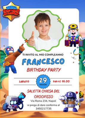 8 biglietti Inviti cartacei Brawl Stars personalizzati feste compleanno biglietti inviti cartacei digitali da condividere via whatsapp a tema brawl stars