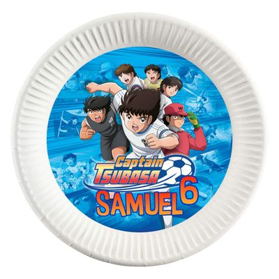 10 dischi tondi piatti carta Capitan Tsubasa personalizza festa