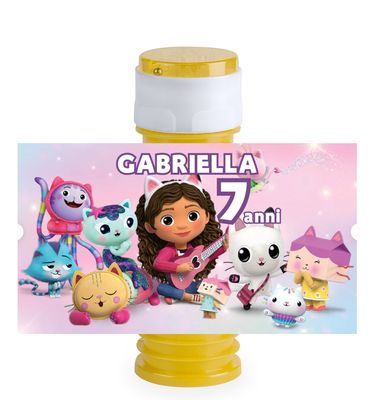 16 etichette adesive bolle di sapone Gabby dollhouse personalizza festa a tema