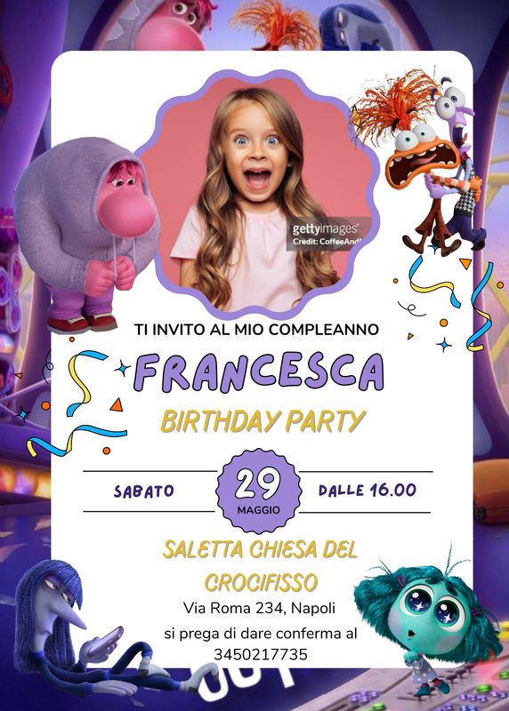 8 biglietti Inviti cartacei Inside Out personalizzati feste compleanno biglietti inviti personalizzabili di carta cartacei digitali da inviare online via whatsapp Inside …