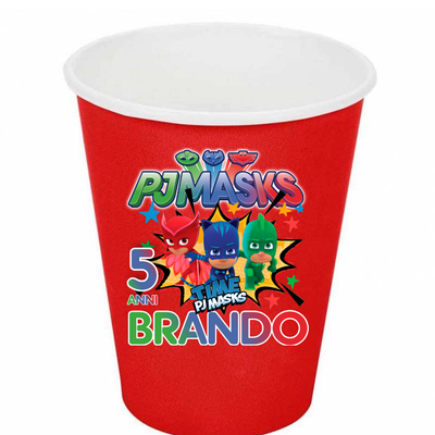 10 etichette adesivi sagomati Pj Masks Bicchieri personalizzabili