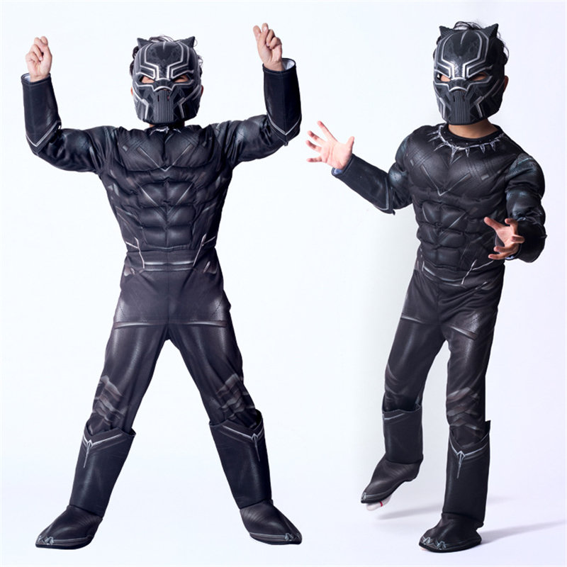 Black Panther Costume cosplay con muscoli bambini 5-10