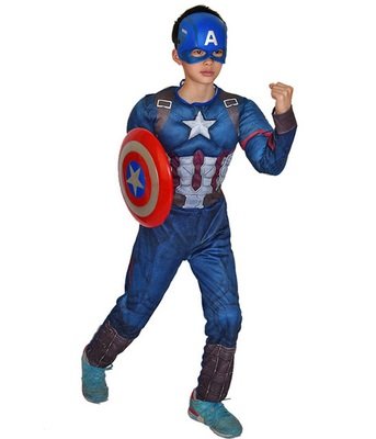 Costume Capitan America con Muscoli Maschera Carnevale travestimento