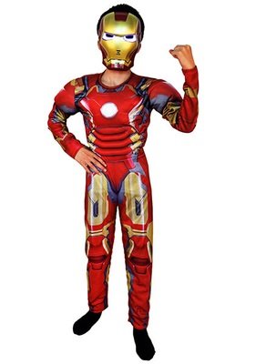 Ironman Costume con muscoli maschera carnevale travestimento cosplay