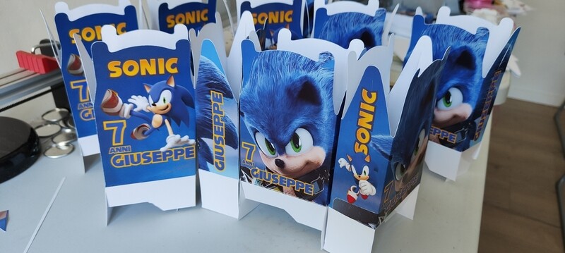 1 Scatolina Sonic personalizza porta regalini confetti fine festa Scatolina porta regalo Gadgets confetti Caramelle Bomboniere sonic