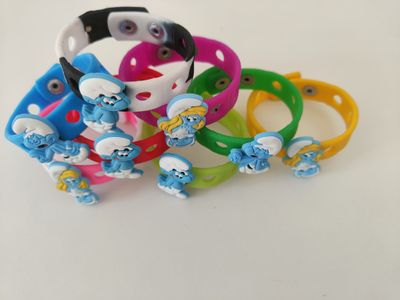 10 Bracciali in gomma personaggi 2D Puffi regali fine festa