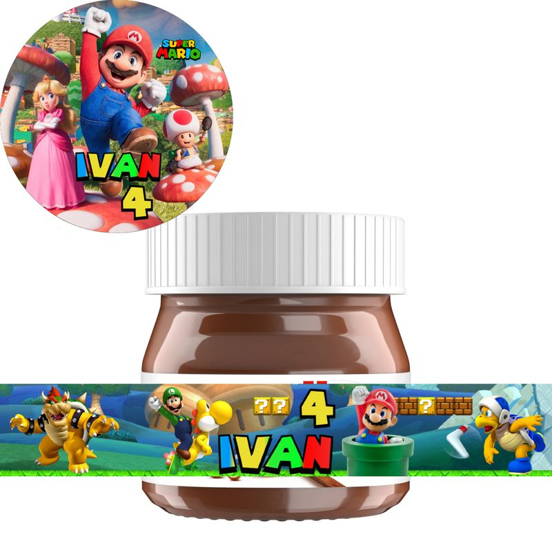 40 Adesivi 20 Tappo + 20 etichette vasetto super mario personalizza mini Nutella
