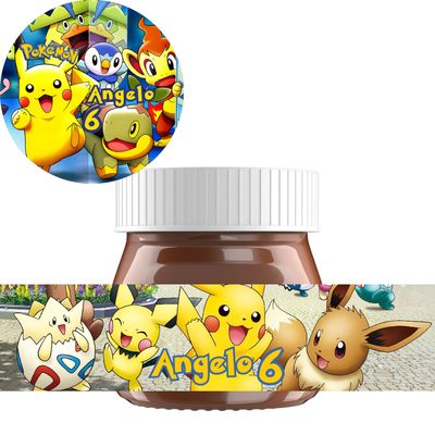 40 Adesivi 20 Tappo + 20 etichette vasetto Pokemon personalizza mini Nutella