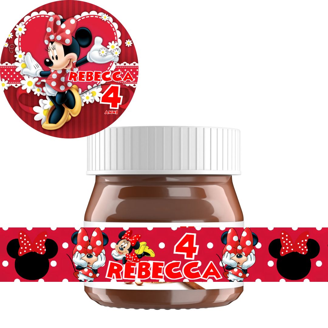 40 Adesivi 20 Tappo + 20 etichette vasetto Minnie personalizza mini Nutella