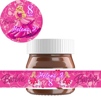 40 Adesivi 20 Tappo + 20 etichette vasetto Barbie personalizza mini Nutella