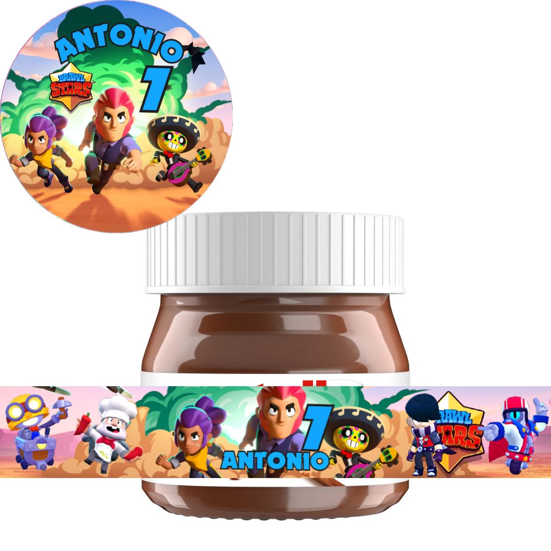 40 Adesivi 20 Tappo + 20 etichette vasetto Brawl Stars personalizza mini Nutella