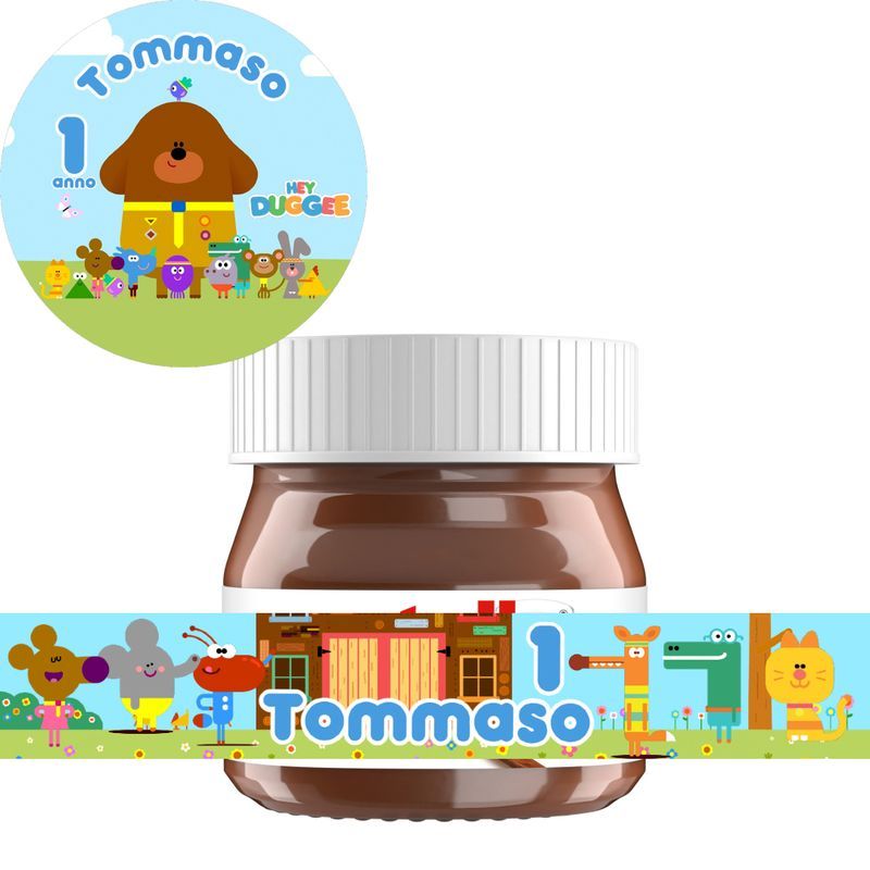 40 Adesivi 20 Tappo + 20 etichette vasetto Hey Duggee personalizza mini Nutella