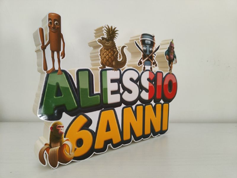 Sagoma scritta nome polistirolo a tema Brainrot personalizzata